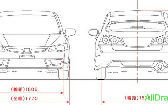 Honda Civic Type-R (2007) - drawings (figures) of the car
